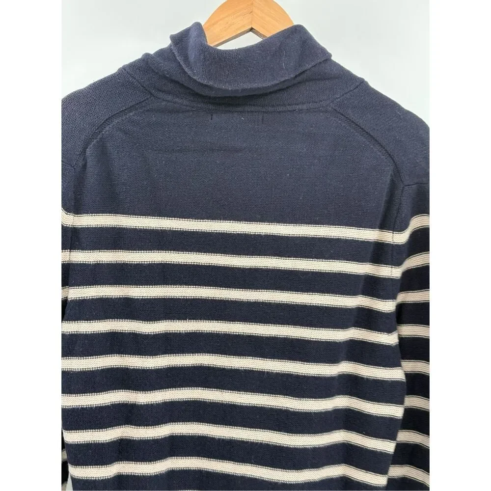 Banana Republic Sweater‎ Shawl Collar Men Medium Navy Blue Striped Long Sleeve